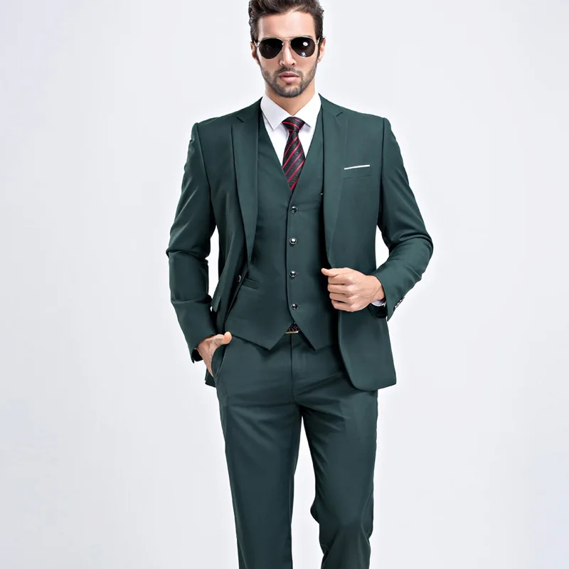 

Мужской темно-зеленый брендовый блейзер, комплект из трех предметов, деловые костюмы, жилет, пальто, деловые элегантные куртки, официальный повседневный комплект из трех предметов