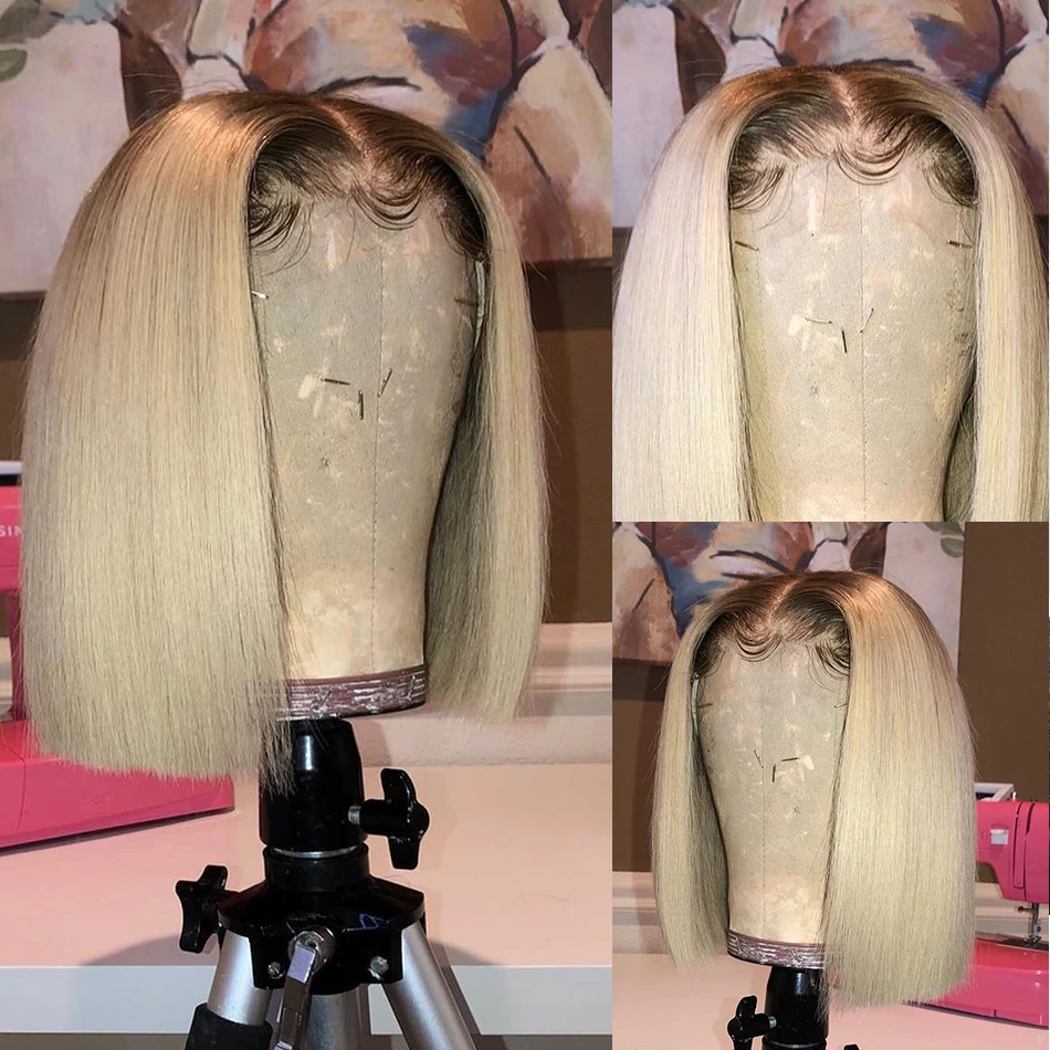 Ombre Blonde Straight Short Bob Brazilian Remy HumanHair Full Lace Wig 4x4 Silk Base For Women Pre Plucked With Baby Hair Wigs 
Ombre Blonde Straight Short Bob Brazilian Remy HumanHair Full Lace Wig 4x4 Silk Base For Women Pre Plucked With Baby Hair Wigs