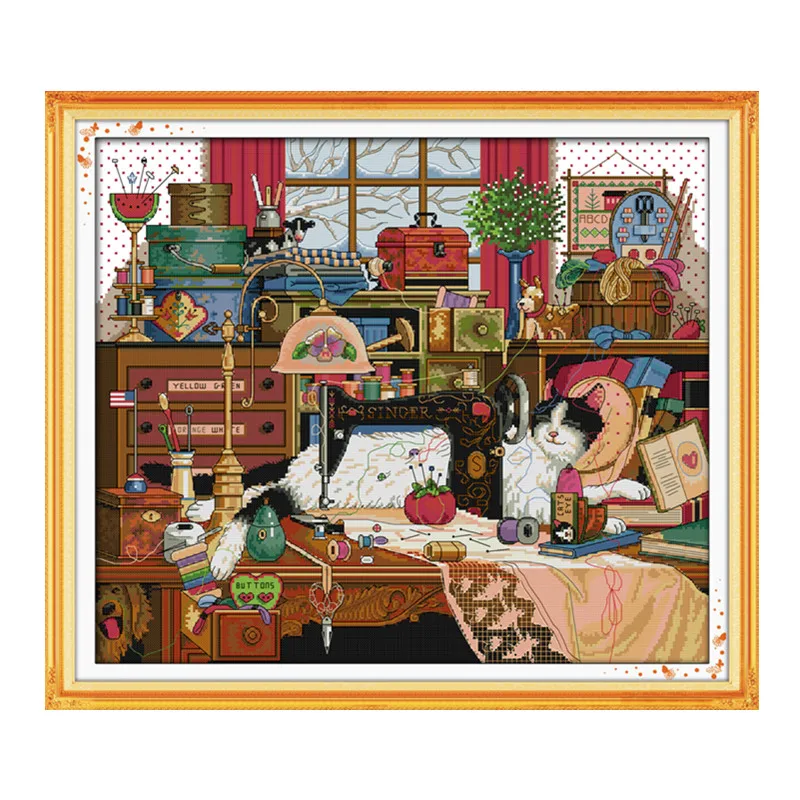 The cat and sewing machine cross stitch kit 14ct 11ct pre stamped canvas embroidery DIY handmade needlework
The cat and sewing machine cross stitch kit 14ct 11ct pre stamped canvas embroidery DIY handmade needlework