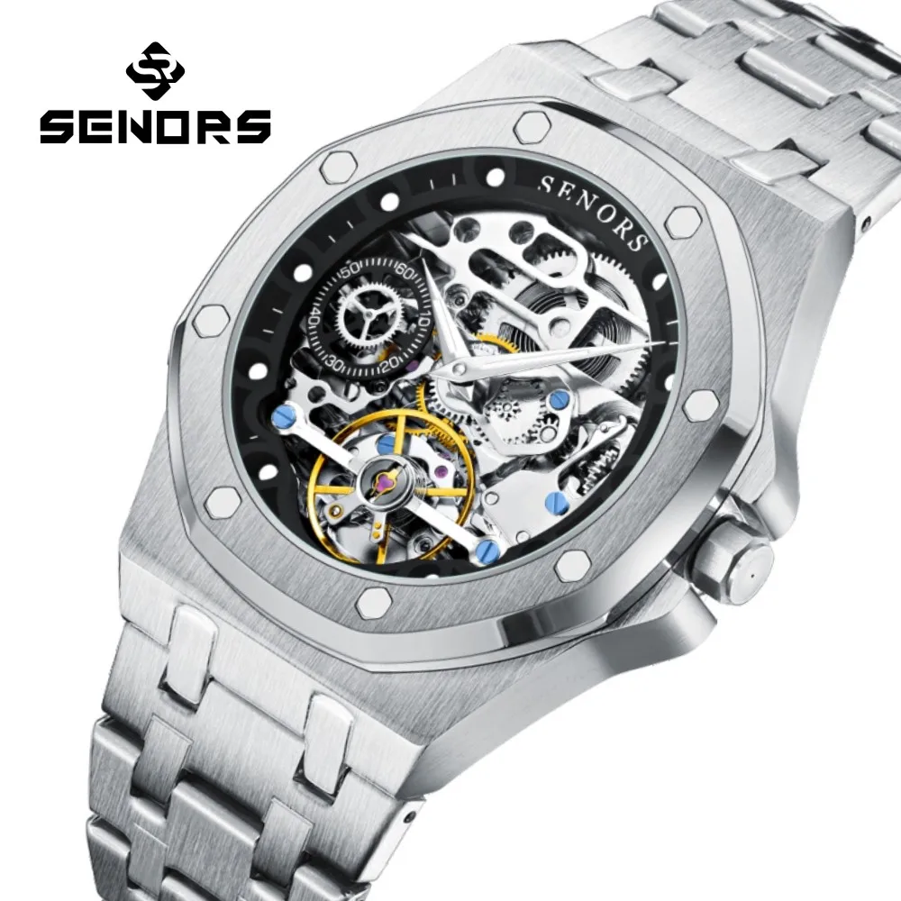 

SENORS SN206 Men`s Watch Automatic Sapphire Glass Mechanical Watches Men 316L Skeleton Clock Hollow out Tourbillon Watch 3ATM