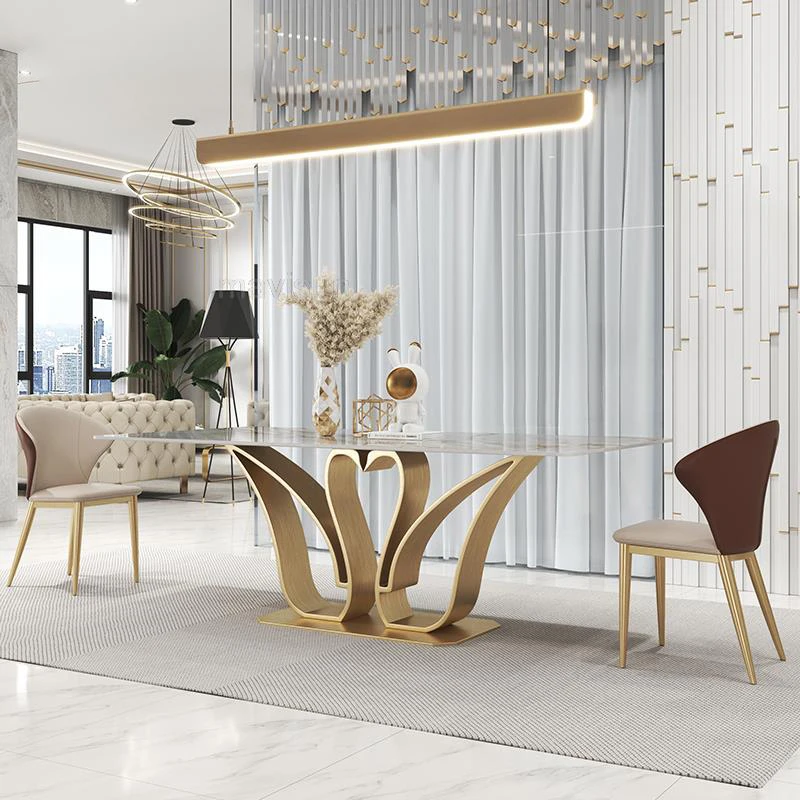 Luxury Mobile Dining Table Shape Rectangular Island Table 1.8m 6 Chairs Set Golden Creative Design Marble Muebles Room Furniture
Luxury Mobile Dining Table Shape Rectangular Island Table 1.8m 6 Chairs Set Golden Creative Design Marble Muebles Room Furniture