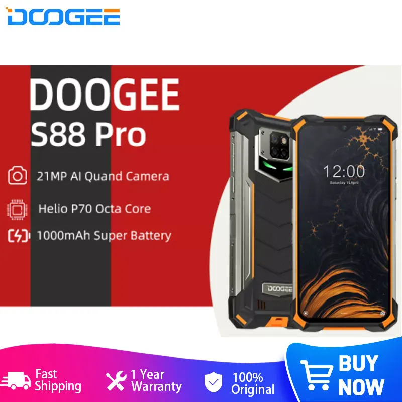 DOOGEE S88 Pro Rugged Phone 10000mAh IP68/IP69K Helio P70 Octa Core 6GB RAM 128GB ROM Smartphone Android 10 OS NFC
DOOGEE S88 Pro Rugged Phone 10000mAh IP68/IP69K Helio P70 Octa Core 6GB RAM 128GB ROM Smartphone Android 10 OS NFC