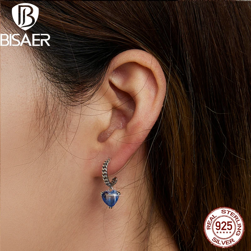 BISAER 925 Sterling Silver Stud Earrings Heart Chain Blue Glass Ear Plated Platinum For Women Party Wedding Fine Jewelry Gift
BISAER 925 Sterling Silver Stud Earrings Heart Chain Blue Glass Ear Plated Platinum For Women Party Wedding Fine Jewelry Gift