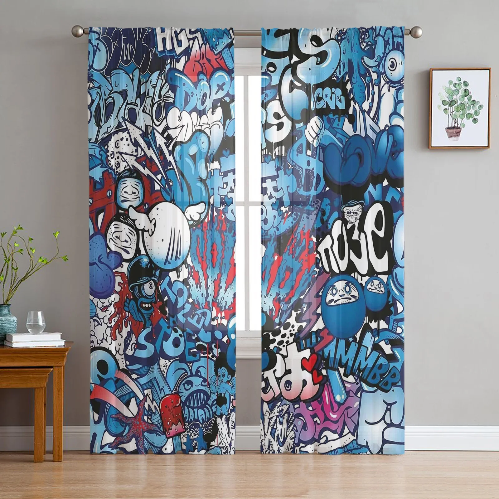 Blue Explosion Punk Graffiti Tulle Curtains For Living Room Bedroom Transparent Tulle Curtains Window Drapes Sheer Voile Curtain
Blue Explosion Punk Graffiti Tulle Curtains For Living Room Bedroom Transparent Tulle Curtains Window Drapes Sheer Voile Curtain