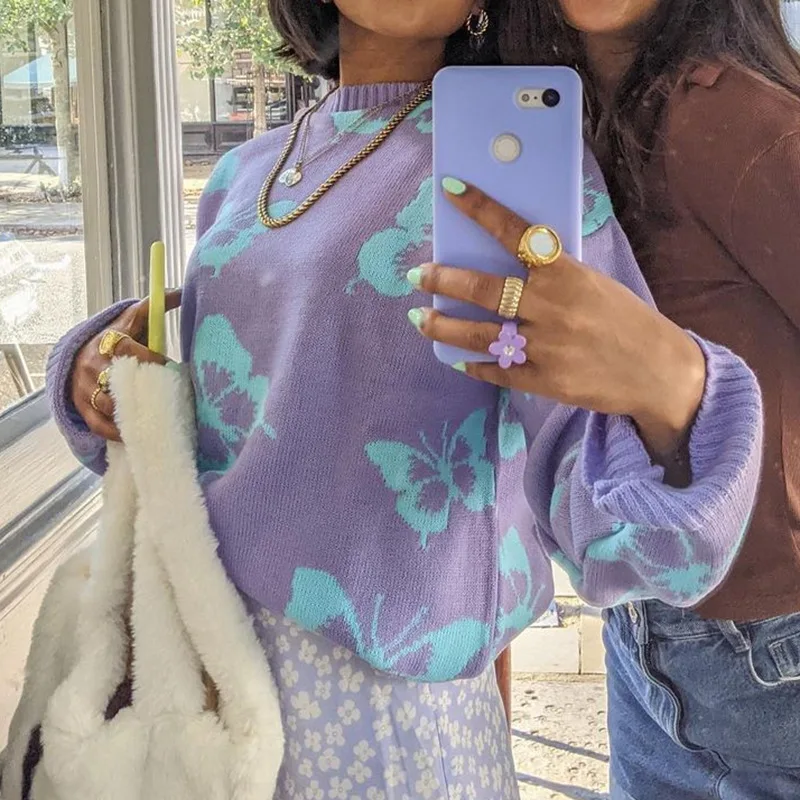 Butterfly Print Loose Pullover Collar Long Sleeve Fall and Winter Knitted Casual Retro Women's Sweater
Butterfly Print Loose Pullover Collar Long Sleeve Fall and Winter Knitted Casual Retro Women's Sweater