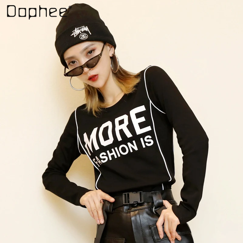 Women's Spring and Autumn 2022 New Korean Style All-Match Slim Fit Women Clothing Lettered Black Long Sleeve T-shirt Inner Wear
Women's Spring and Autumn 2022 New Korean Style All-Match Slim Fit Women Clothing Lettered Black Long Sleeve T-shirt Inner Wear