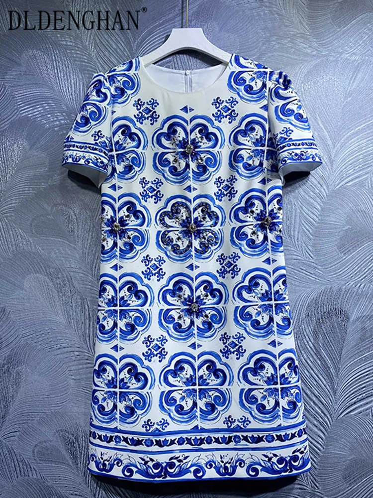 DLDENGHAN Women Dress O-Neck Short Sleeve Crystal Diamonds Blue And White Porcelain Print Vintage Mini Dresses Designer Summer 
DLDENGHAN Women Dress O-Neck Short Sleeve Crystal Diamonds Blue And White Porcelain Print Vintage Mini Dresses Designer Summer