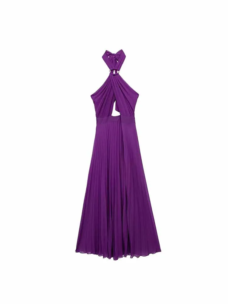 Women New Chic Fashion opening design Pleated Slim halter Neck Midi Dress Vintage Sleeveless backless Female Dresses robe Mujer
Women New Chic Fashion opening design Pleated Slim halter Neck Midi Dress Vintage Sleeveless backless Female Dresses robe Mujer
