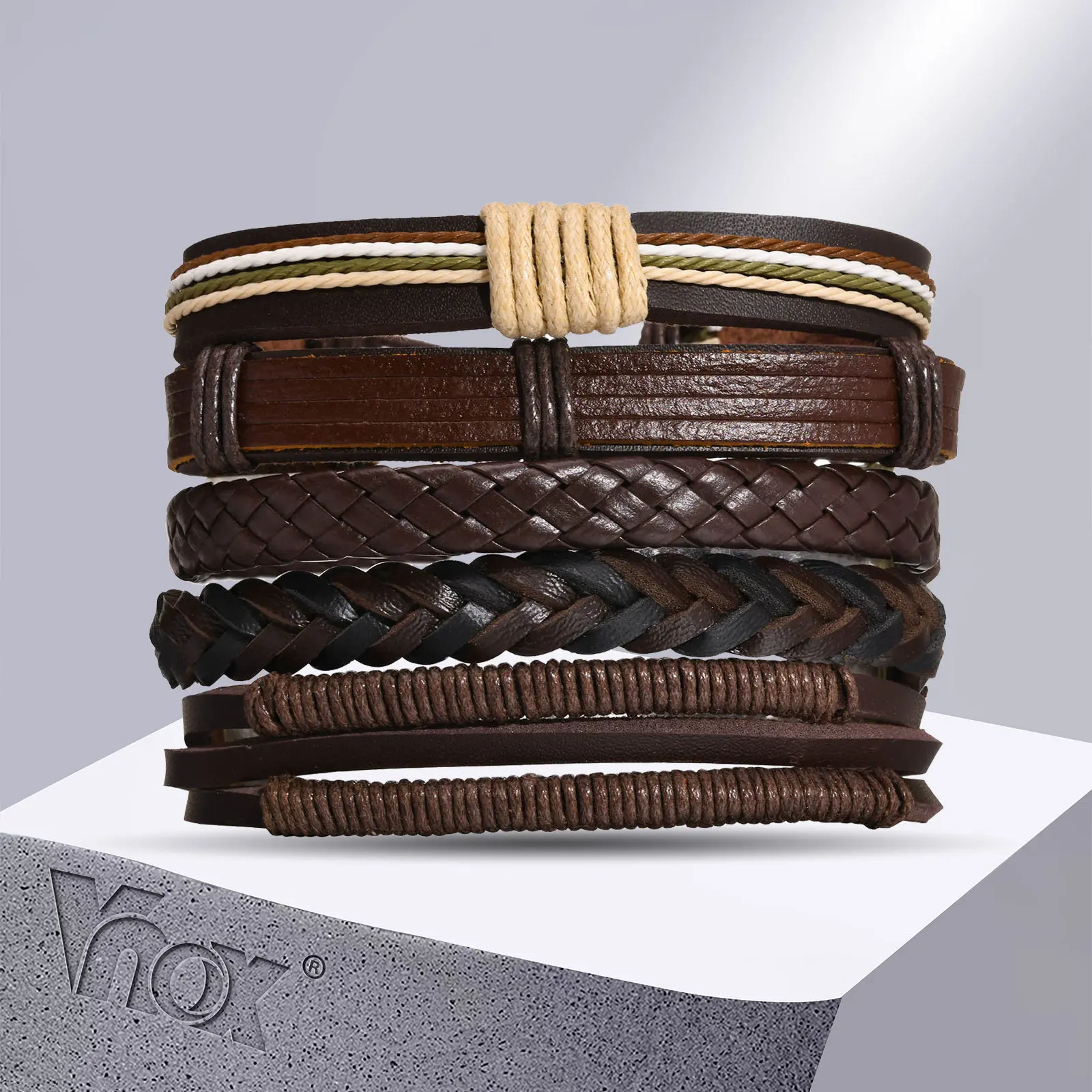 

Vnox Casual Bohemia Wrap Leather Bracelets for Men Women, Natural Hemp Cords Wood Beads Ethnic Tribal Wristbands, pulseira