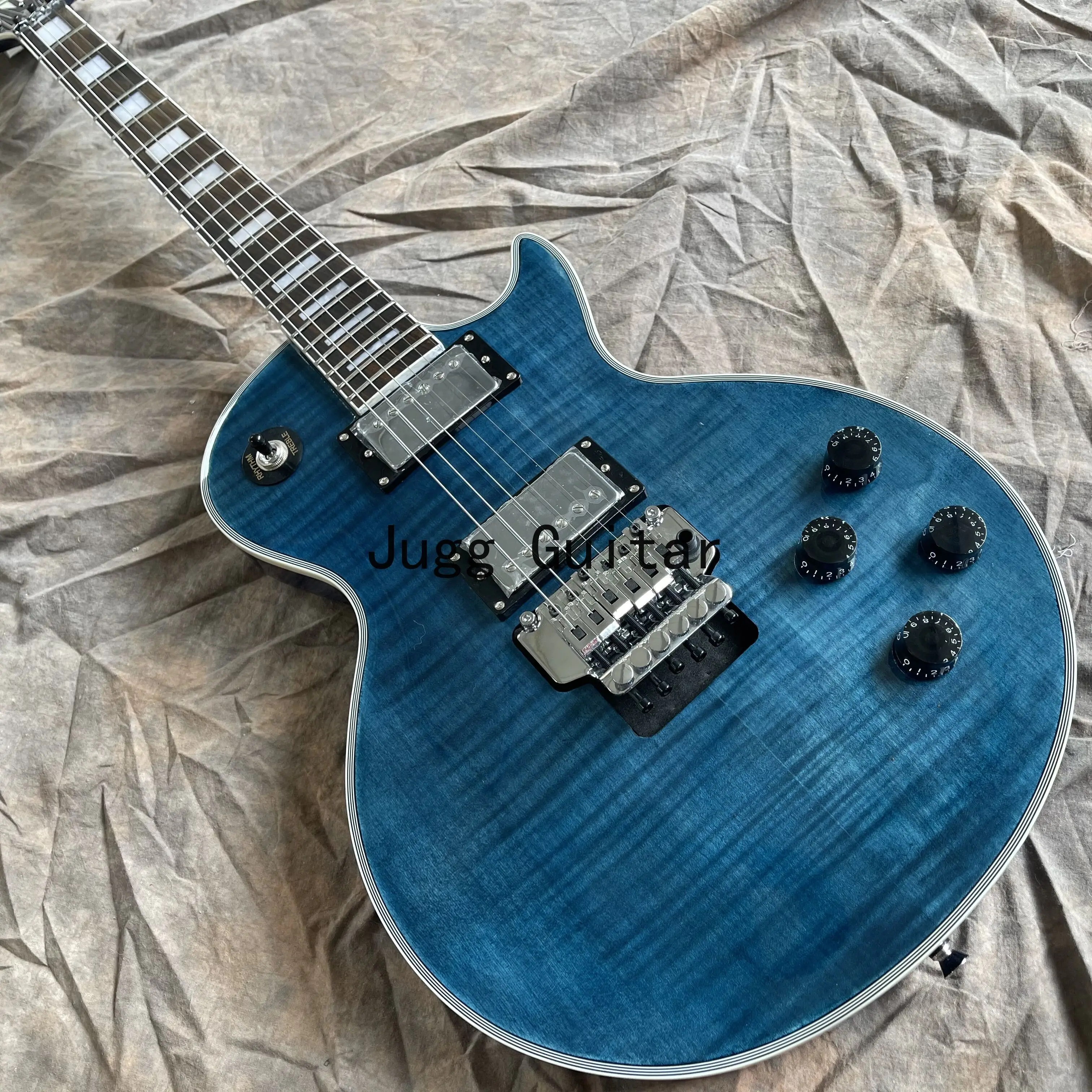 

Alex Lifeson Blue Quilted Maple Top Electric Guitar Axcess Carved Neck Joint Floyd Rose Tremolo Bridge, Belly Cut Contour