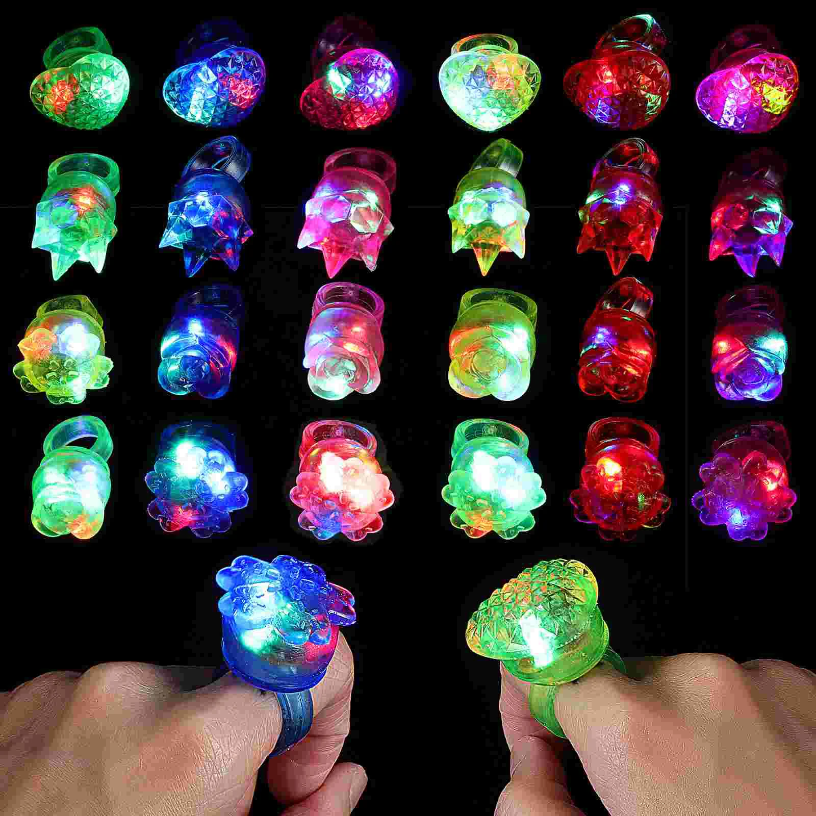 

24 Pcs Light Up Flashing Rings Glow LED Rings Jelly Rings Finger Lights Toys Rave Concert Party Favors