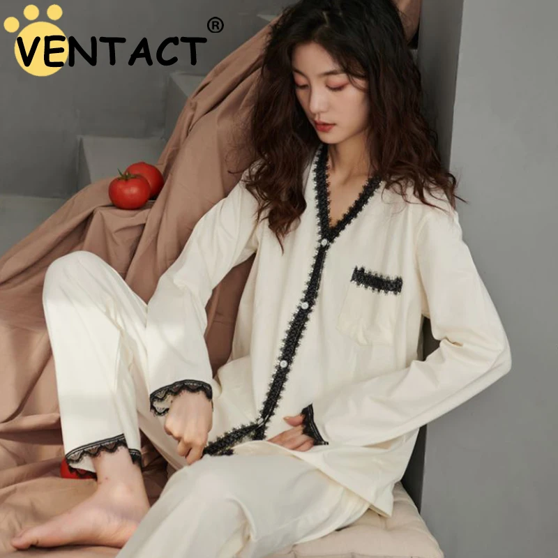 VENTACT Women Pajamas Suits New Fashion Long Sleeve Trousers Cotton Lady Sleepwear Cardigan Lapel Lace Autumn Homewear Sets
VENTACT Women Pajamas Suits New Fashion Long Sleeve Trousers Cotton Lady Sleepwear Cardigan Lapel Lace Autumn Homewear Sets