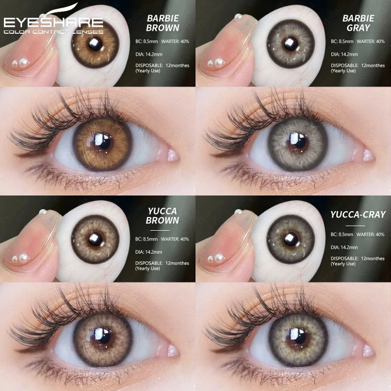 

1 пара цветных контактных линз EYESHARE для глаз, натуральный вид, коричневые линзы, серые контактные линзы для глаз, модные зеленые линзы, цветные линзы для глаз