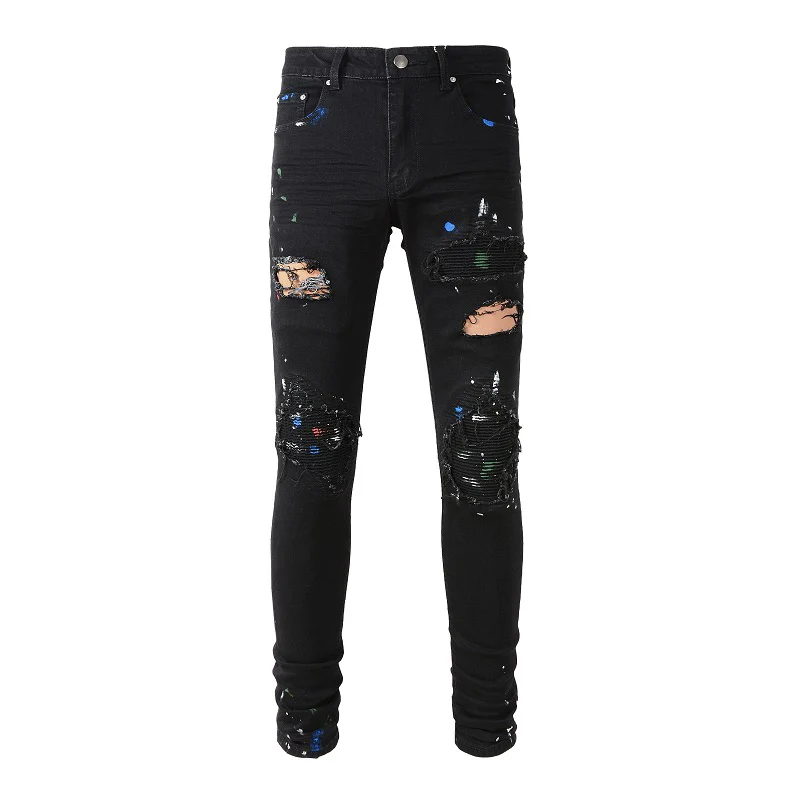 Men's Black Graffiti Distressed Painted Streetwear Style Skinny Stretch Holes Bandana Patchwork Slim High Street Ripped Jeans
Men's Black Graffiti Distressed Painted Streetwear Style Skinny Stretch Holes Bandana Patchwork Slim High Street Ripped Jeans