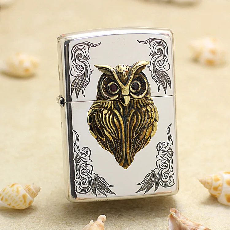

Оригинальная зажигалка Zippo Silver Owl, медная ветрозащитная сигаретная керосиновая зажигалка, подарок с кодом защиты от подделки