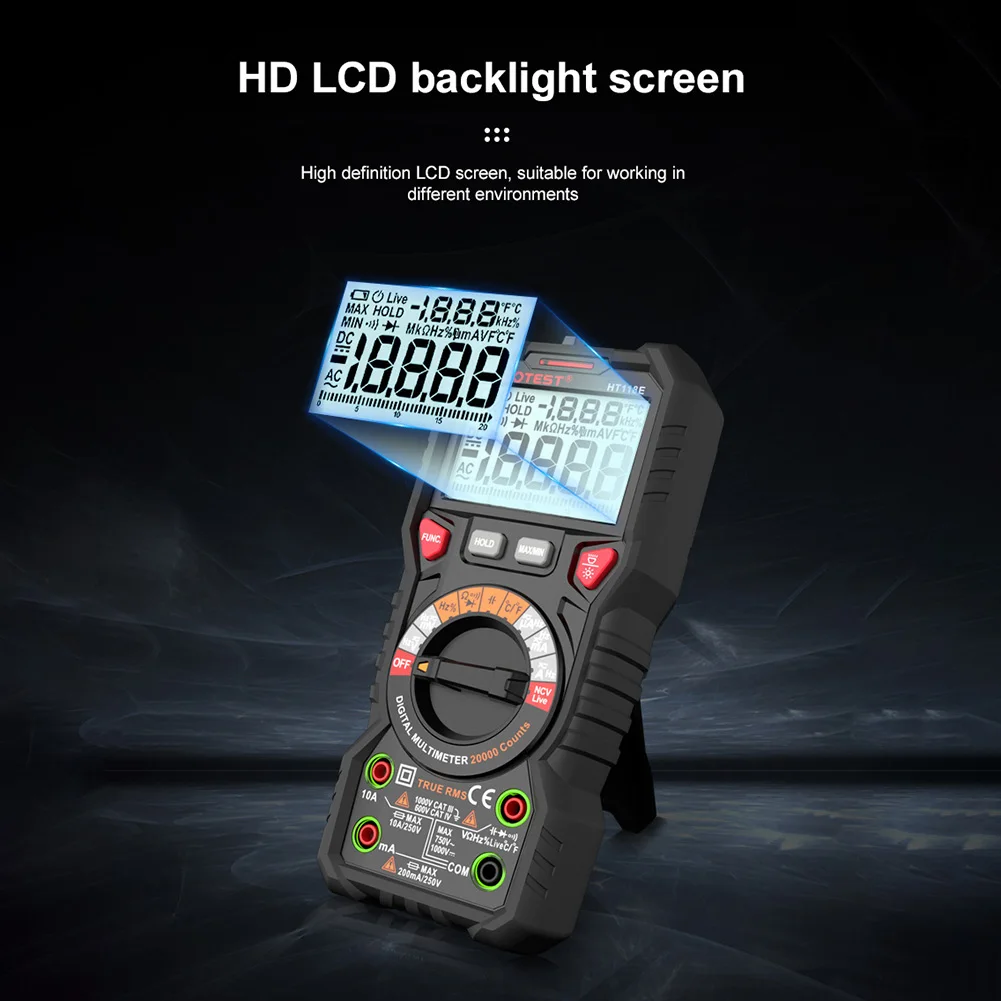 HT118E Digital Multimeter 20000 Counts Professional High Precise Auto Range AC/DC Ture RMS Multimeter with Temp Measurement
HT118E Digital Multimeter 20000 Counts Professional High Precise Auto Range AC/DC Ture RMS Multimeter with Temp Measurement