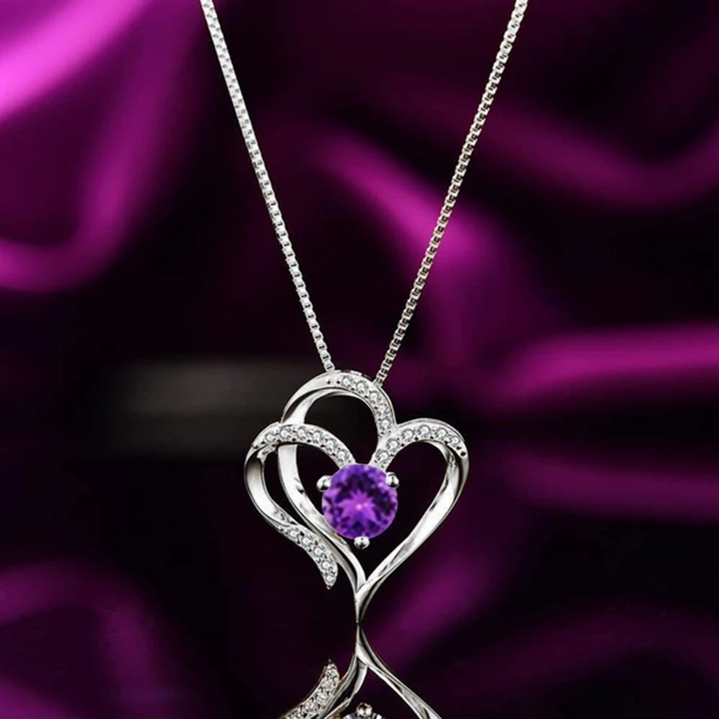 12 Birthstone Classic Heart Silver Color Pendant Necklace For Women Banquet Party Jewelry Charming Gift 
12 Birthstone Classic Heart Silver Color Pendant Necklace For Women Banquet Party Jewelry Charming Gift