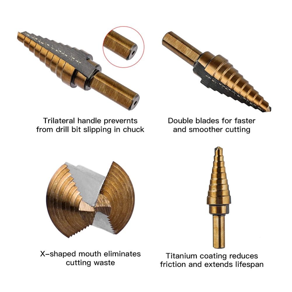 5Pcs Step Drill Bits High Speed Steel Center Punch For Accurate Locator Suitable Opening Holes In Various Materials Steel/Brass
5Pcs Step Drill Bits High Speed Steel Center Punch For Accurate Locator Suitable Opening Holes In Various Materials Steel/Brass