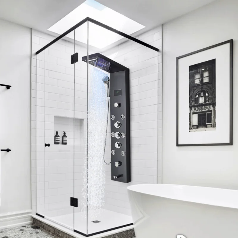 

LED Light Shower Panel Waterfall Rain Digital Display Faucet Set SPA Massage Jet Bathroom Column Mixer Tap Tower System