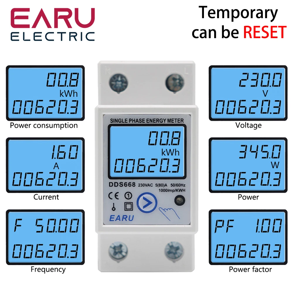 Din Rail Digital Single Phase Reset Zero Energy Meter kWh Voltage Current Power Consumption Meter Wattmeter Electricity 220V AC 
Din Rail Digital Single Phase Reset Zero Energy Meter kWh Voltage Current Power Consumption Meter Wattmeter Electricity 220V AC