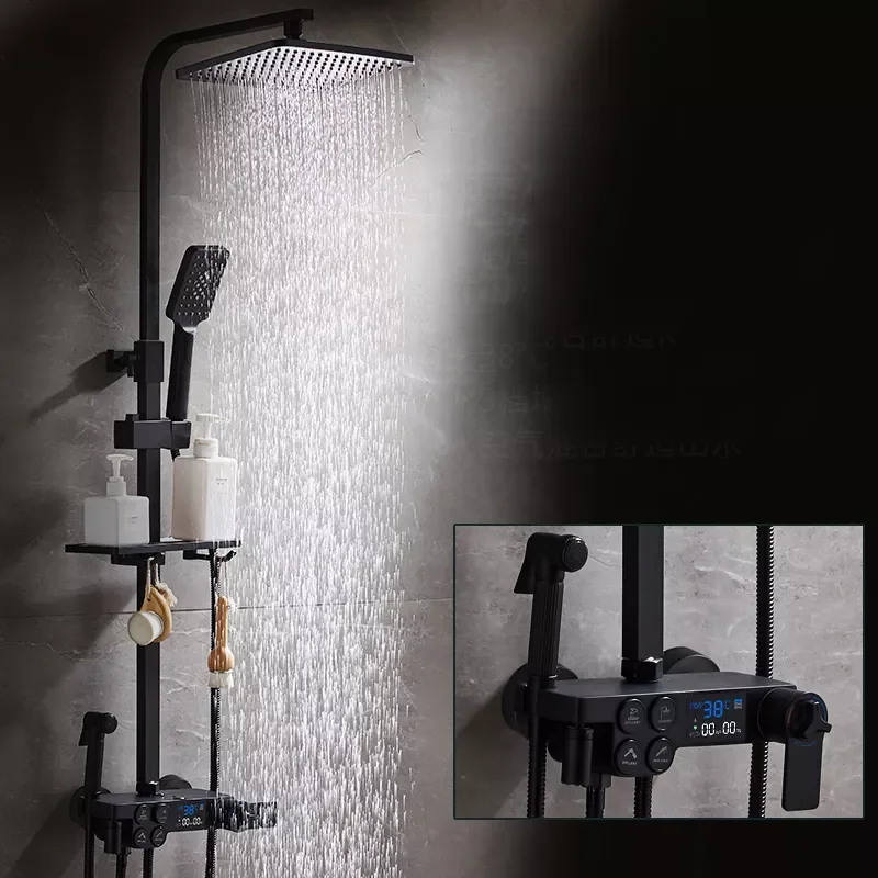 Luxury Display Thermostatic Shower Faucet Set 4 Function Bathroom Tap Water Flow Power Generation With Gold Tap
Luxury Display Thermostatic Shower Faucet Set 4 Function Bathroom Tap Water Flow Power Generation With Gold Tap