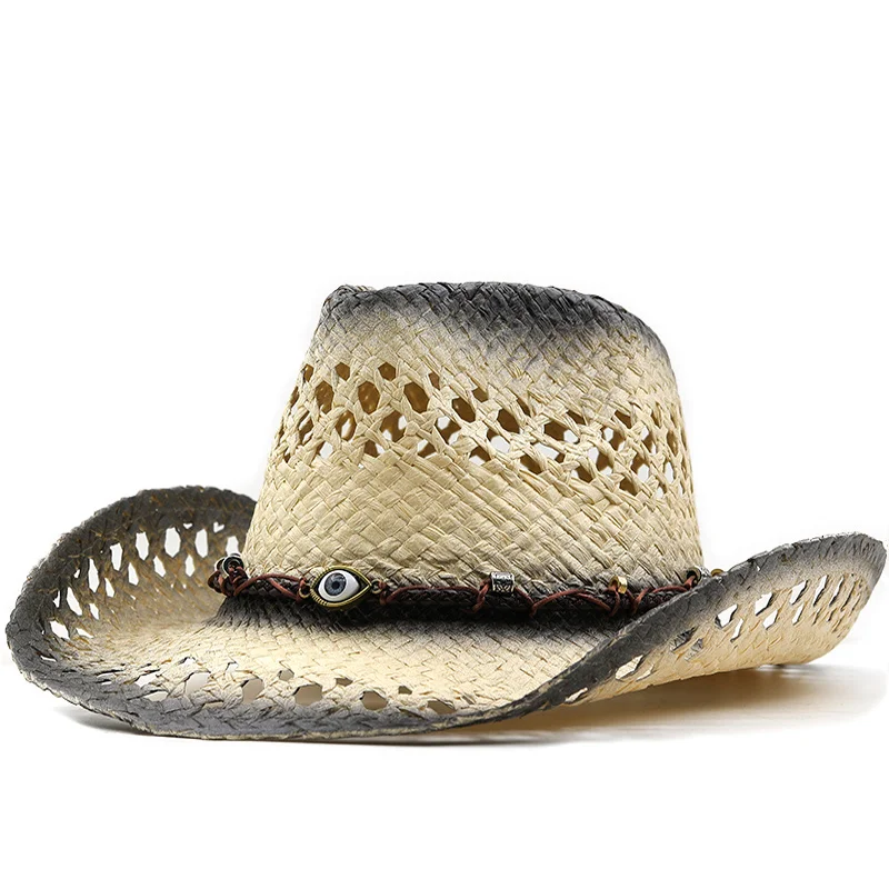 

Шляпа от солнца для женщин и мужчин, Пляжная Соломенная Панама с вырезами, Кепка с защитой от ультрафиолета, кепка, Женская Ковбойская шапка, лето