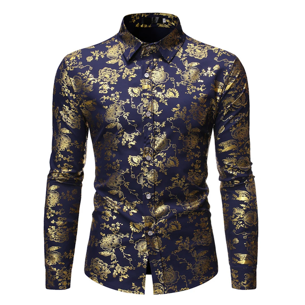 Men Autumn Button Down Lapel Metal Stamping Floral Print Long Sleeve Shirt Bronzing Fashion Casual Party Party T Dress Up Shirt
Men Autumn Button Down Lapel Metal Stamping Floral Print Long Sleeve Shirt Bronzing Fashion Casual Party Party T Dress Up Shirt