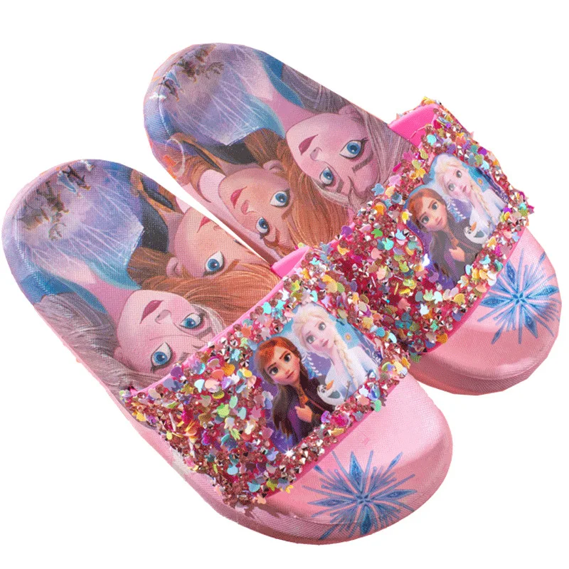 

Disney Frozen Anna Elsa Shoes For Girls Children Lovely Cartoon Princess Flats Kids Beach Home Shoes Inside and Outside Slippers