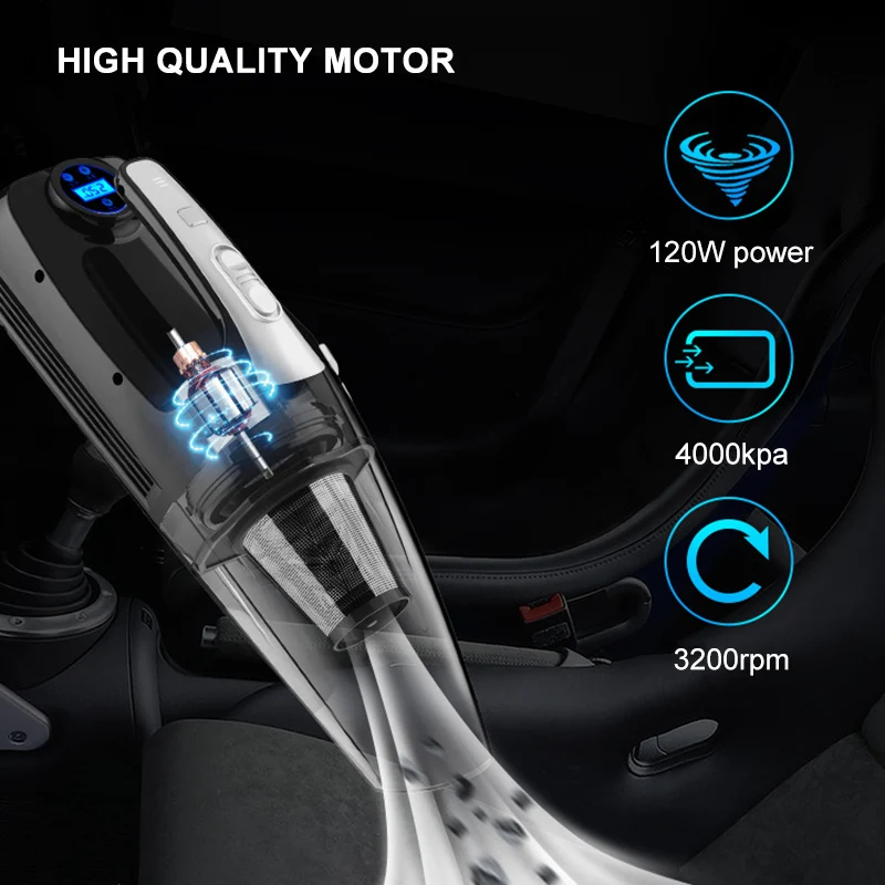 4000kpa Car Vacuum Cleaner Air Pump High Power 120W Car Air Compressor Powerful Suction Wet Dry Vacuum Cleaner Portable 2 in 1 
4000kpa Car Vacuum Cleaner Air Pump High Power 120W Car Air Compressor Powerful Suction Wet Dry Vacuum Cleaner Portable 2 in 1