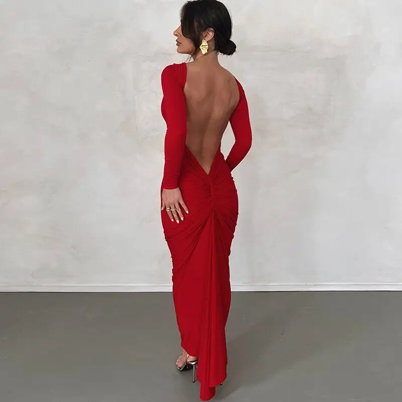 Sexy Backless Ruched Maxi Dress Women Fashion 2022 Autumn Long Sleeve Slim Dresses Female Elegant Party Clubwear Vestidos
Sexy Backless Ruched Maxi Dress Women Fashion 2022 Autumn Long Sleeve Slim Dresses Female Elegant Party Clubwear Vestidos