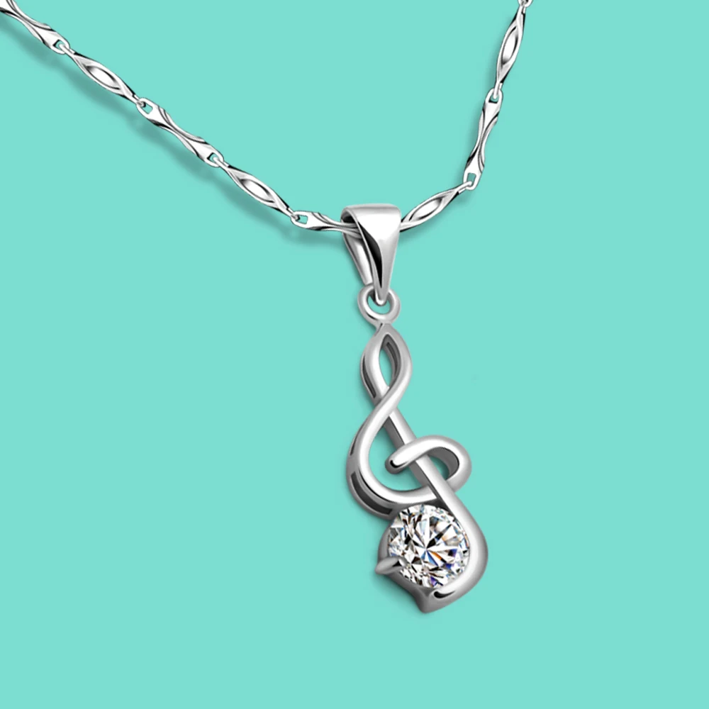 Creative Women's 925 Sterling Silver Necklace CZ Zircon Inlaid Note Pendant Silver Chain Necklace Birthday Gift
Creative Women's 925 Sterling Silver Necklace CZ Zircon Inlaid Note Pendant Silver Chain Necklace Birthday Gift