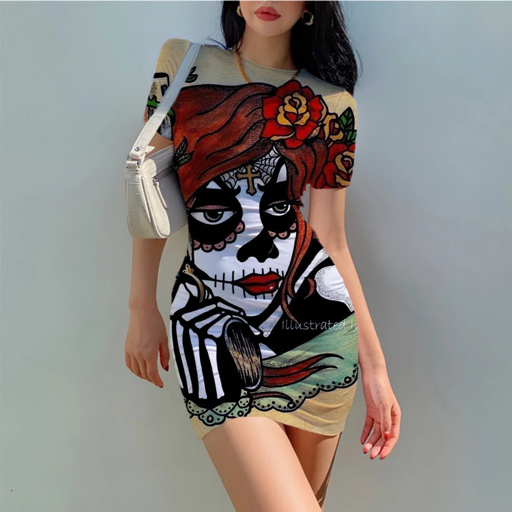 Halloween Design Sexy Tight Summer Sexy Club Dress 2022 Vintage Gothic Skull Print Bodycon Dresses Evening Women Slim Mini Dress
Halloween Design Sexy Tight Summer Sexy Club Dress 2022 Vintage Gothic Skull Print Bodycon Dresses Evening Women Slim Mini Dress