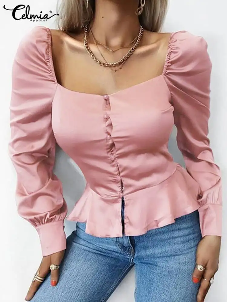 Celmia Elegant Ruffle Hem Blouses Casual Fashion Summer 2023 Women Shirt Puff Long Sleeve Satin Silk Square Collar Peplum Tops
Celmia Elegant Ruffle Hem Blouses Casual Fashion Summer 2023 Women Shirt Puff Long Sleeve Satin Silk Square Collar Peplum Tops