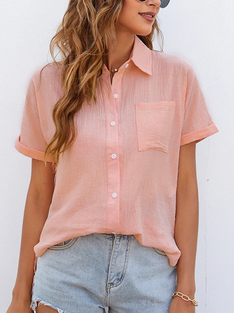 Summer Elegant Solid Cotton Linen Button Blouse Women V Neck Short Sleeve Tops Casual Holiday Shirt Loose Pocket Tops TunicMujer
Summer Elegant Solid Cotton Linen Button Blouse Women V Neck Short Sleeve Tops Casual Holiday Shirt Loose Pocket Tops TunicMujer