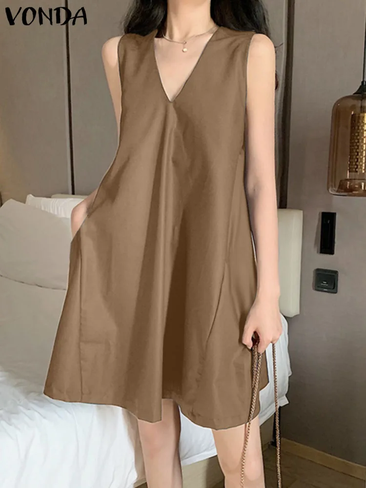 Fashion Robe 2023 VONDA Sexy V-Neck Mini Dress Women Sleeveless Summer Beach Sundress Pockets Casual Solid Color A-Line Vestidos
Fashion Robe 2023 VONDA Sexy V-Neck Mini Dress Women Sleeveless Summer Beach Sundress Pockets Casual Solid Color A-Line Vestidos