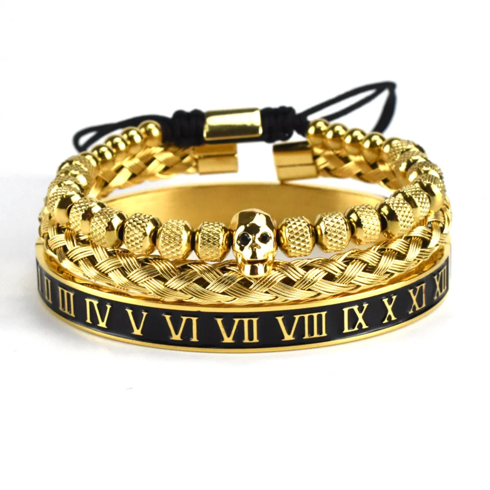 3PCS Stainless Steel Braided Zircon Skull Multilayer Beaded Bracelet Roman Numeral Bangle Set Gothic Rock Party Biker Jewelry
3PCS Stainless Steel Braided Zircon Skull Multilayer Beaded Bracelet Roman Numeral Bangle Set Gothic Rock Party Biker Jewelry