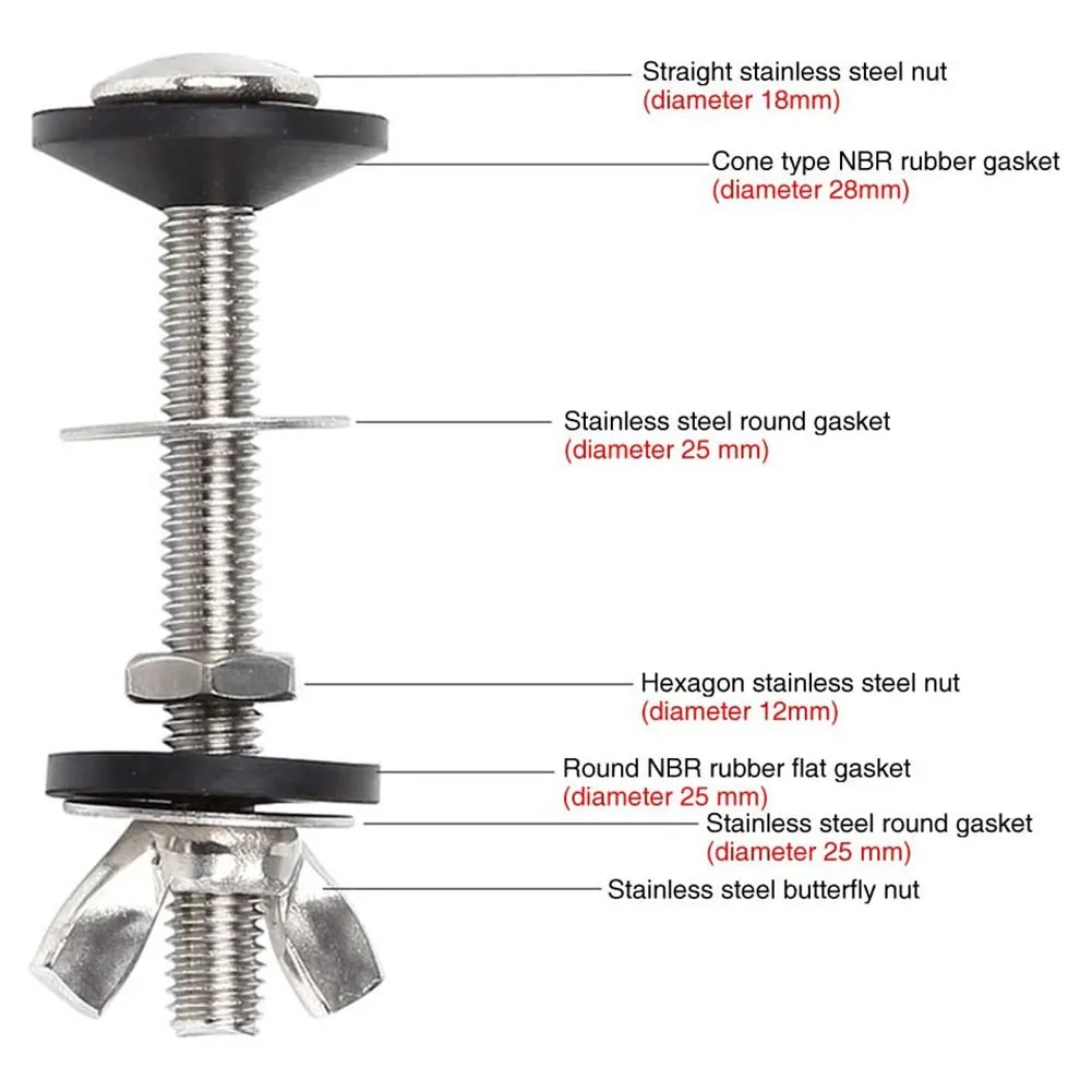 Toilet Cistern To Toilet Pan Fixing Fitting Sealing Kit Close Coupling Bolts WC 304 Stainless Steel NBR Rubber Water Tank Bolts
Toilet Cistern To Toilet Pan Fixing Fitting Sealing Kit Close Coupling Bolts WC 304 Stainless Steel NBR Rubber Water Tank Bolts