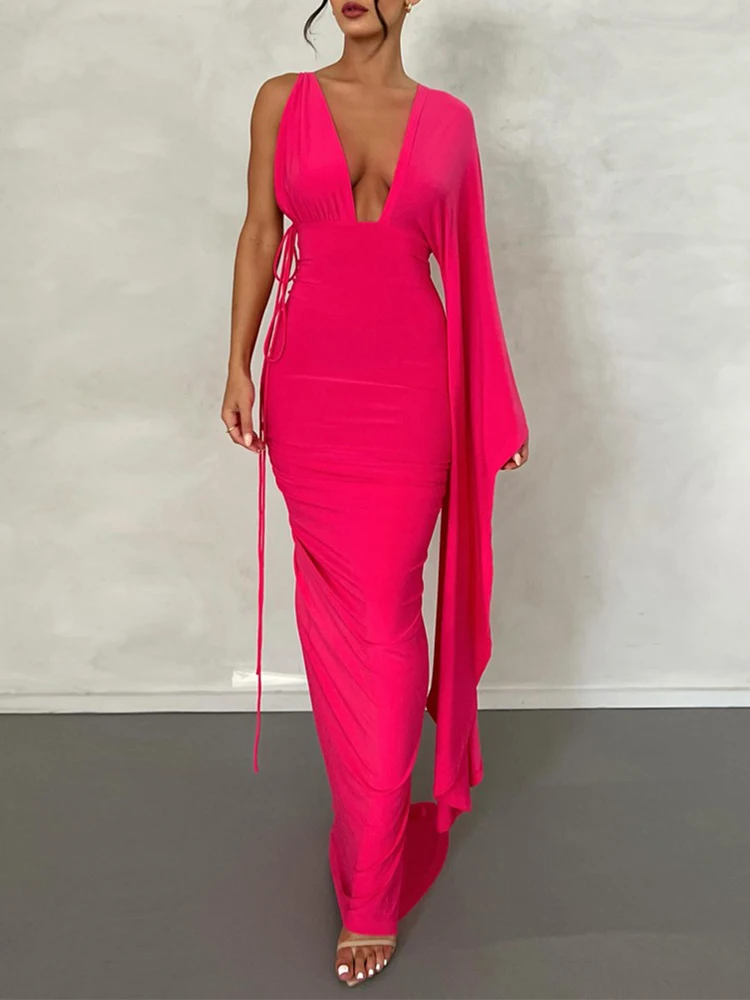 Asymmetrical Neck Backless Plunge Evening Dress 
Asymmetrical Neck Backless Plunge Evening Dress
