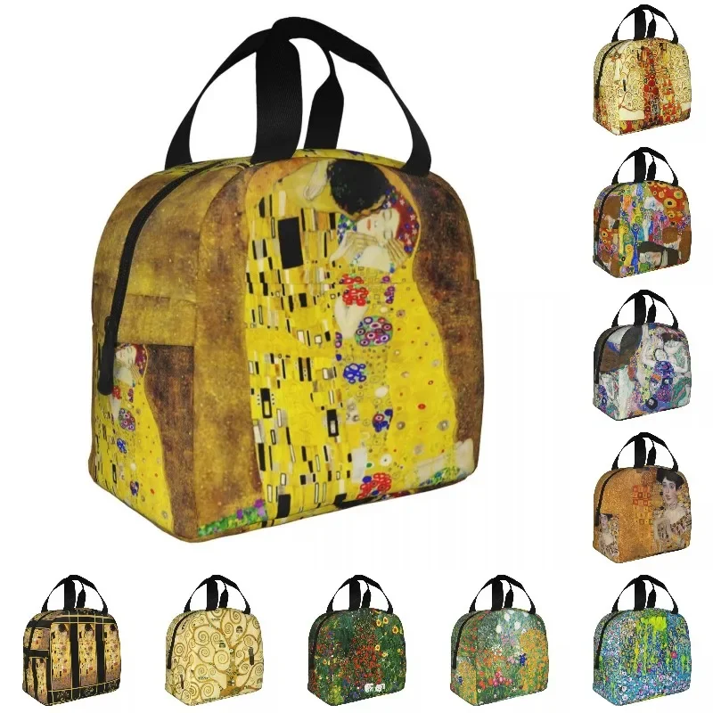 

The Kiss By Gustav Klimt Lunch Bag Portable Insulated Cooler Thermal Bento Box For Women Children School Picnic Food Tote Bags