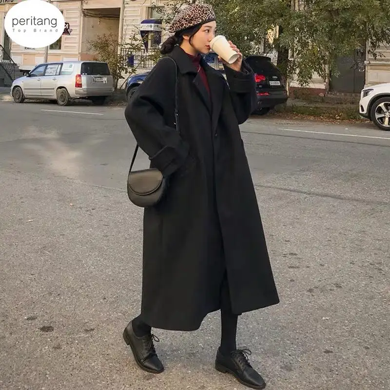 Женское шерстяное пальто, Черное длинное Свободное пальто из натуральной шерсти в Корейском стиле, Осень-зима 2023
Женское шерстяное пальто, Черное длинное Свободное пальто из натуральной шерсти в Корейском стиле, Осень-зима 2023