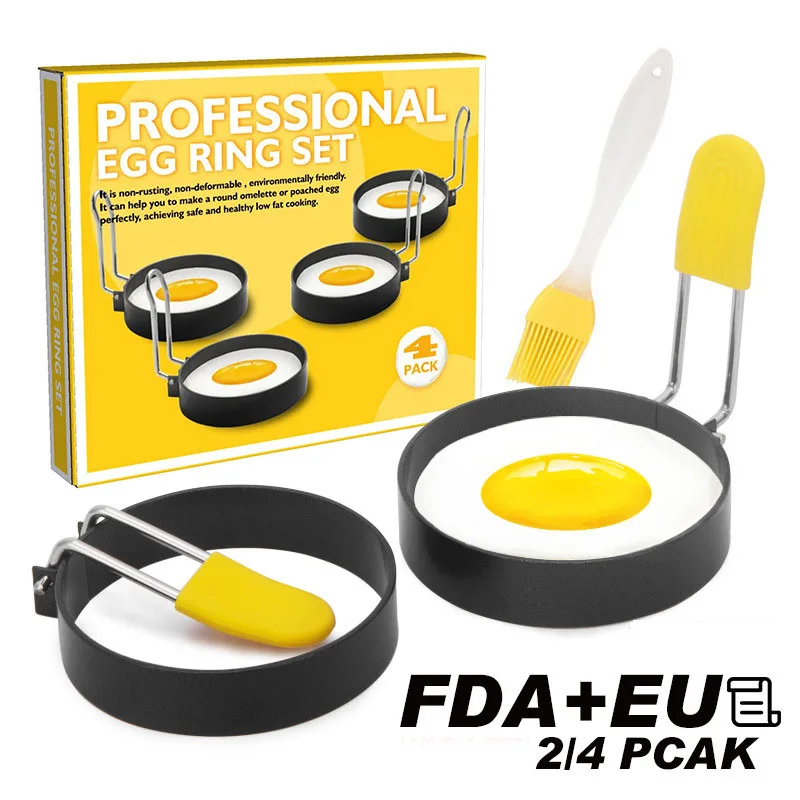 Stainless Steel molds for frying eggs Nonstick Omelette Mold 4 Pack of 3"Griddle Egg Ring with Anti-scald Handle and Oil Brush
Stainless Steel molds for frying eggs Nonstick Omelette Mold 4 Pack of 3"Griddle Egg Ring with Anti-scald Handle and Oil Brush