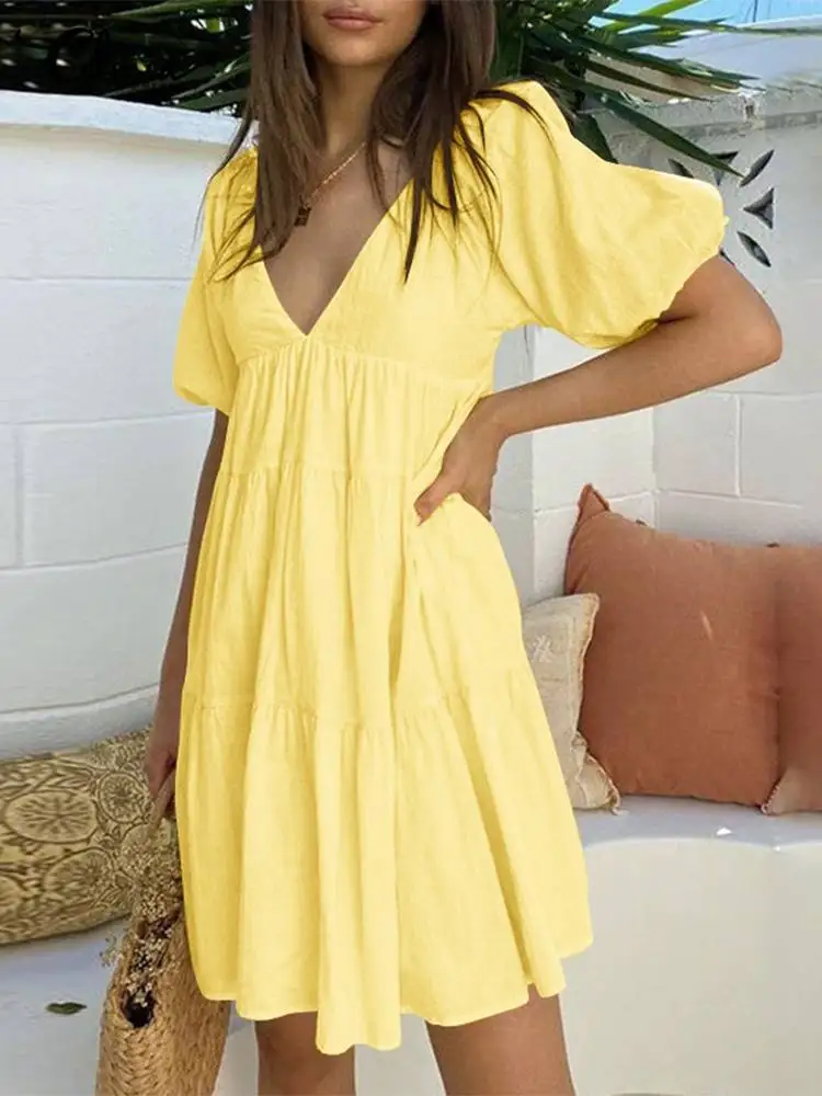 Fashion Women Mini Dresses Celmia Puff Short Sleeve Sundress Vintage Multilayer Stitching Vestidos 2022 Summer V Neck Short Robe
Fashion Women Mini Dresses Celmia Puff Short Sleeve Sundress Vintage Multilayer Stitching Vestidos 2022 Summer V Neck Short Robe