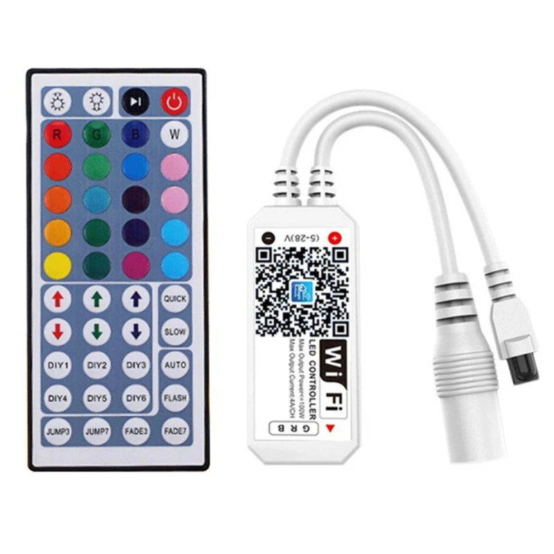 44 Keys Remote Control+Wifi Controller RGB IR RF LED Controller DC 5-28V Controller Kit For WS2811 WS2812 LED Light Strip
44 Keys Remote Control+Wifi Controller RGB IR RF LED Controller DC 5-28V Controller Kit For WS2811 WS2812 LED Light Strip