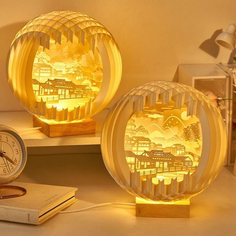 

Desktop Paper Carving Light Glowing Led Lamps Ornament Household Supplies for Festival Holiday New Year Party Backgroun Carving