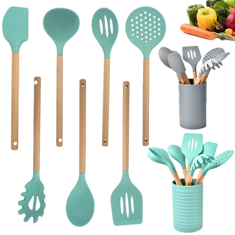 8Pcs/lot Silicone Kitchen Utensil Set Non-stick Spatula Shovel Cookware Tools With Wooden Handle Storage Box Kitchen Accessories
8Pcs/lot Silicone Kitchen Utensil Set Non-stick Spatula Shovel Cookware Tools With Wooden Handle Storage Box Kitchen Accessories