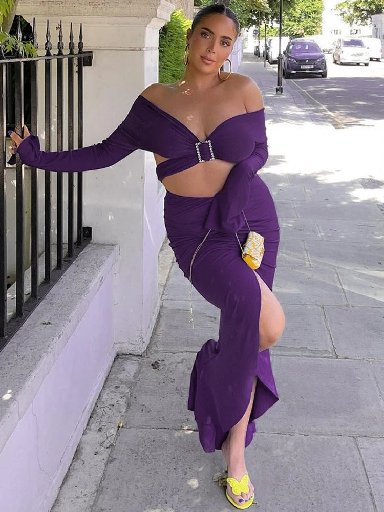 Sexy V Neck Cut Out Long Sleeve Crop Top + Irregular High Waist Ruched Slit Maxi Skirt Party Matching Sets Women Y2K Clubwear
Sexy V Neck Cut Out Long Sleeve Crop Top + Irregular High Waist Ruched Slit Maxi Skirt Party Matching Sets Women Y2K Clubwear
