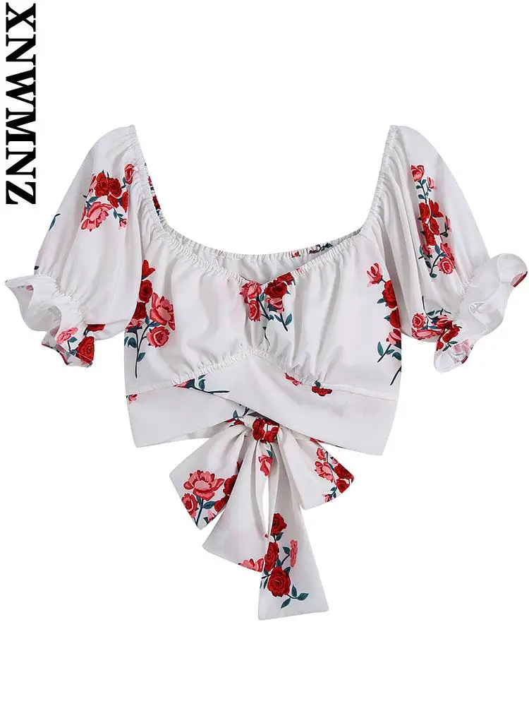 XNWMNZ blusa sexy Women fashion with tied bow floral print cropped blouses vintage short sleeve backless female shirts blusas
XNWMNZ blusa sexy Women fashion with tied bow floral print cropped blouses vintage short sleeve backless female shirts blusas
