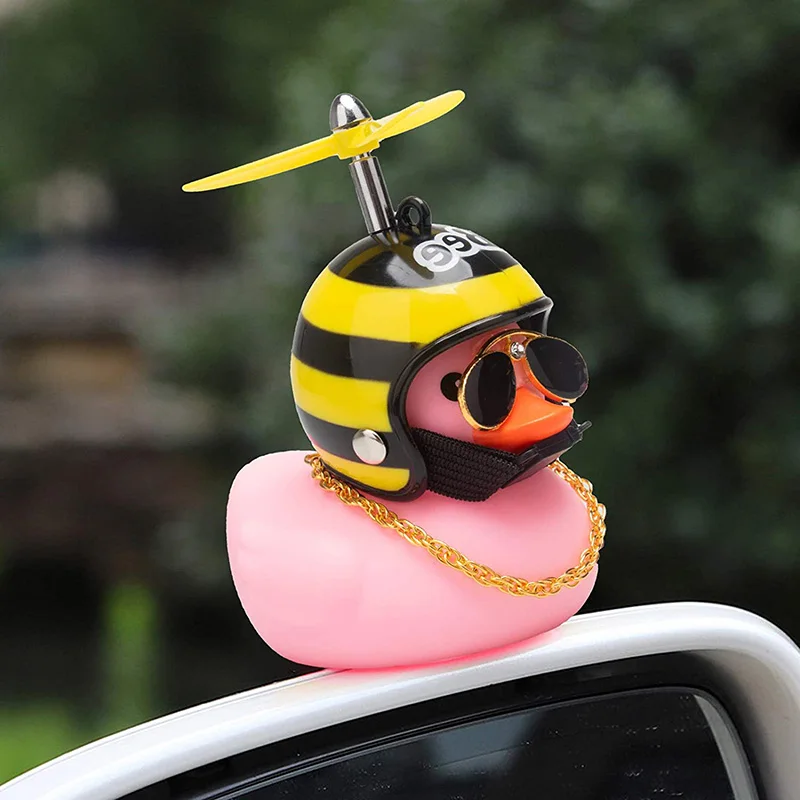 

Car Dashboard Decorative Ornament Duck, Cute Bee Pattern Pink Duck with Sunglasses ， Propeller Suitable for Car Motorcycle Bike