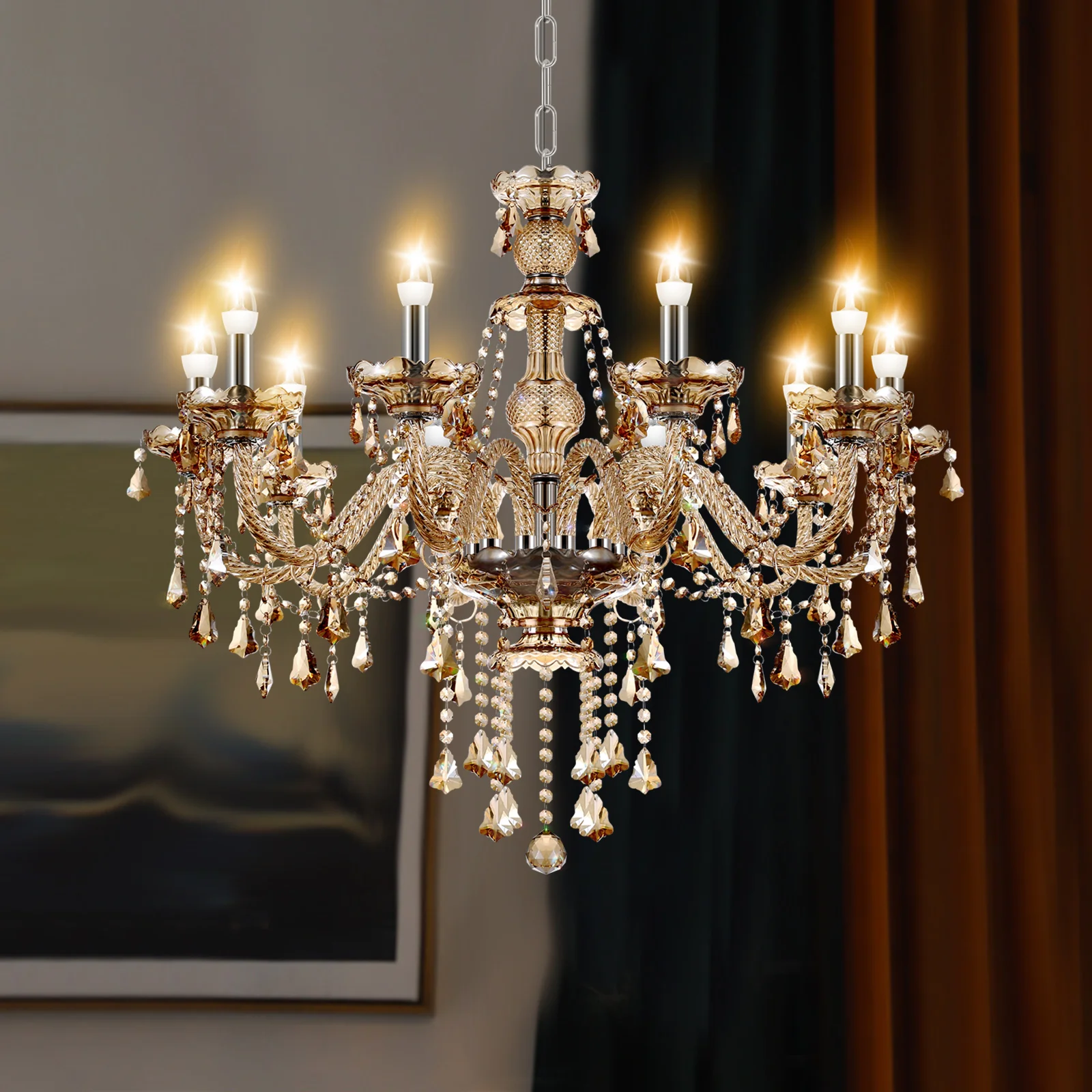10 Arms K9 Large Chandelier Luxury Led Crystal Chandelier Cognac E14 220V For Living Room Modern Lustres Lamps Bedroom Lighting
10 Arms K9 Large Chandelier Luxury Led Crystal Chandelier Cognac E14 220V For Living Room Modern Lustres Lamps Bedroom Lighting