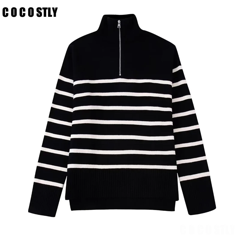 2022 New Women Sweater Oversize Zipper Knitted Pullover Long Sleeve Stripe Loose Ladies Jumper Autumn Winter Female Turtleneck
2022 New Women Sweater Oversize Zipper Knitted Pullover Long Sleeve Stripe Loose Ladies Jumper Autumn Winter Female Turtleneck